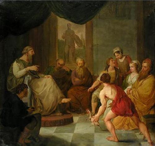 unknow artist Diogenes brings a plucked chicken to Plato oil painting picture